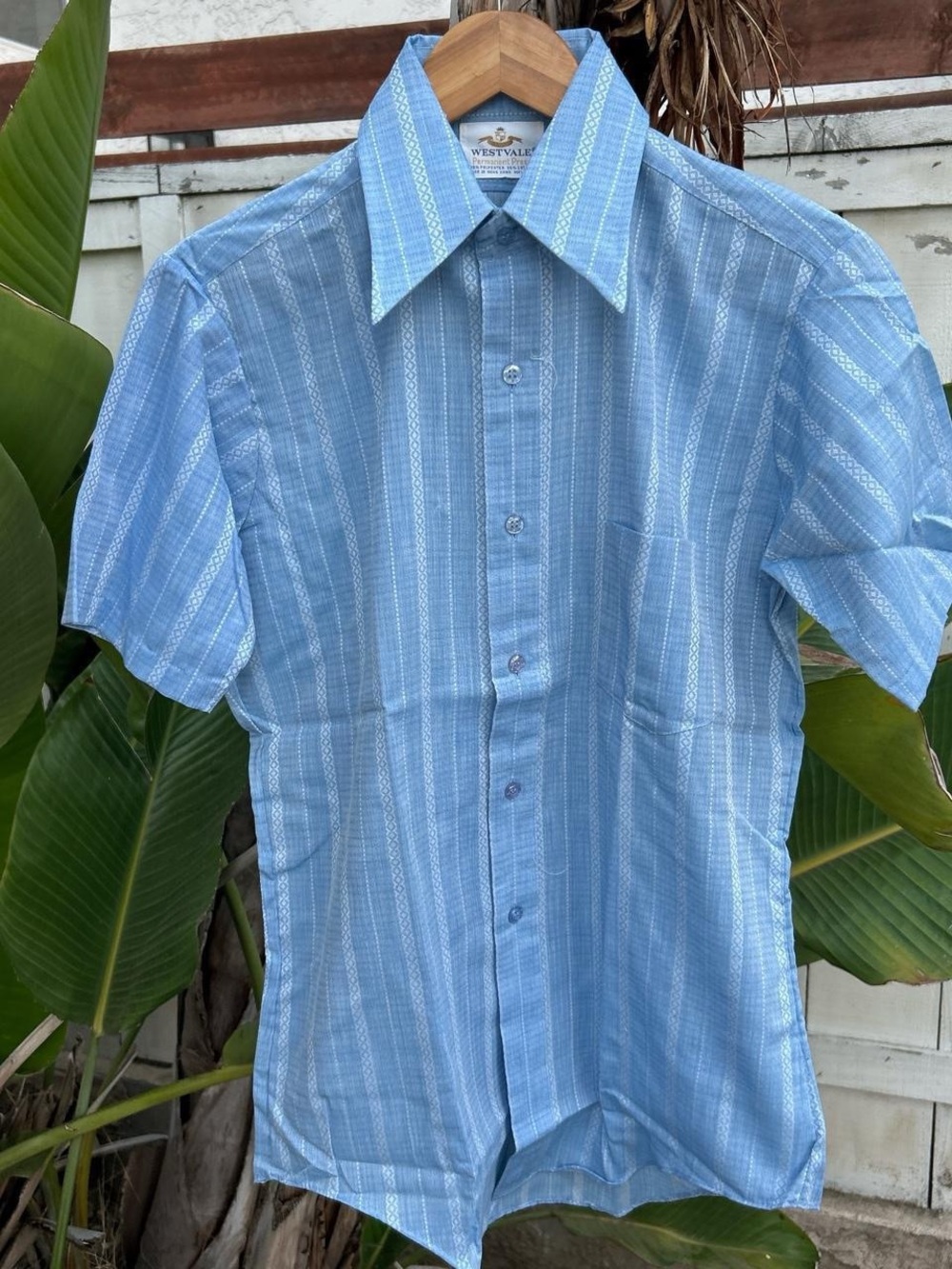 Vintage 70s Westvale Permanent Press Striped Shirt Blue 14.5 M